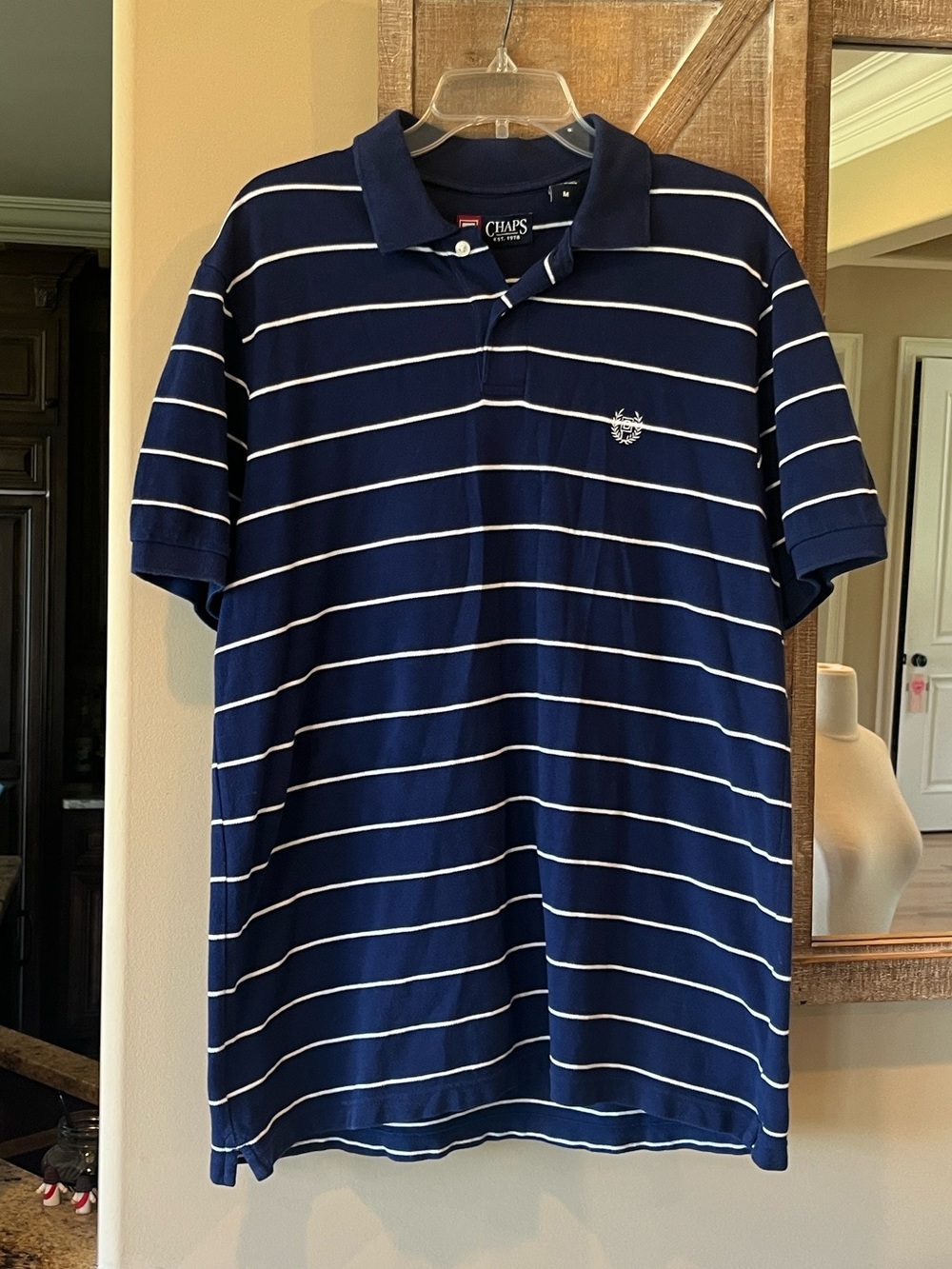 Chaps Navy & White Striped Polo Shirt
